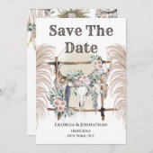 Boho bloemige geweih hert schedel stam pampus save the date (Voorkant / Achterkant)