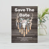 Boho bloemige geweiherten hertenschedel stamlandst save the date (Staand voorkant)