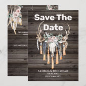 Boho bloemige geweiherten hertenschedel stamlandst save the date (Voorkant / Achterkant)