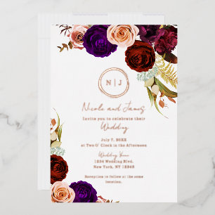 Boho Bloemige Glam Moderne Minimale Trouwfoto Folie Uitnodiging