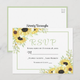 Boho bloemige groene gele zonnebloemen trouw-RSVP Briefkaart