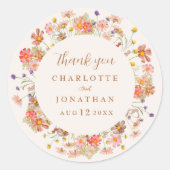 Boho Bloemige Herfst Bruiloft Bedankt Ronde Sticker (Voorkant)