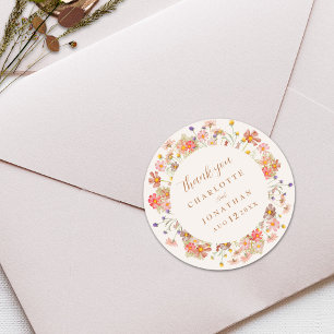 Boho Bloemige Herfst Bruiloft Bedankt Ronde Sticker