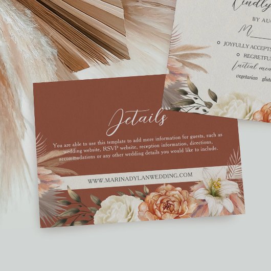 Boho Bloemige Herfst Bruiloft Informatiekaartje