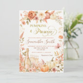 Boho bloemige herfst pompoen en Prosecco bruiloft Kaart (Staand voorkant)