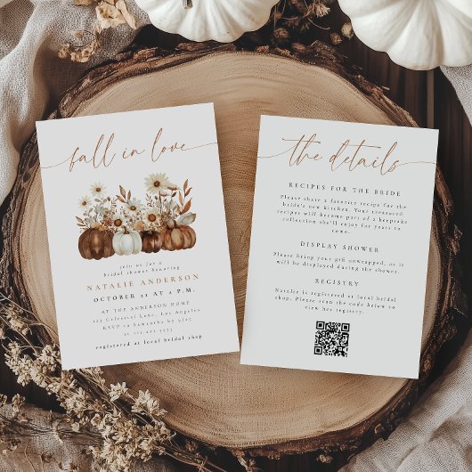 Boho Bloemige Herfst QR Code All-in-One Bruidsfees Kaart