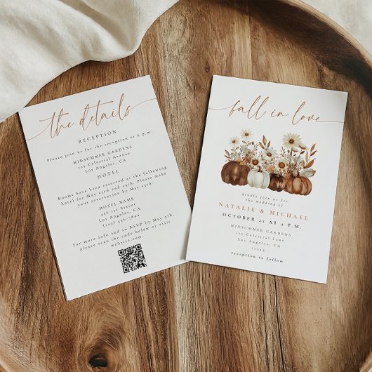 Boho Bloemige Herfst QR Code All-in-One Trouwkaart Kaart