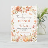 Boho bloemige herfst thanksgiving diner uitnodigin kaart (Staand voorkant)
