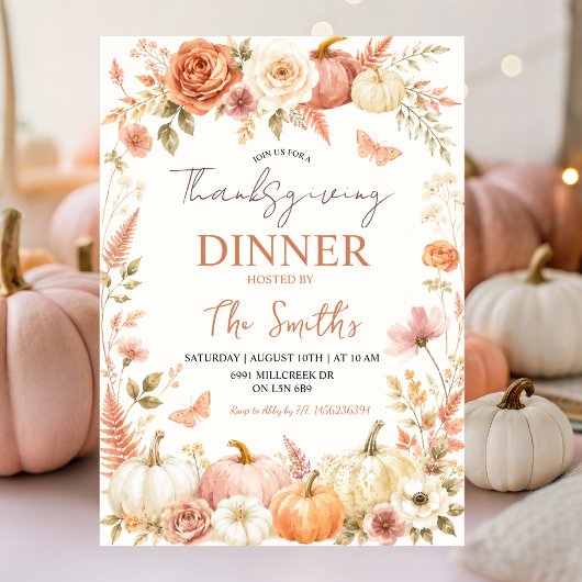 Boho bloemige herfst thanksgiving diner uitnodigin kaart