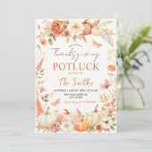 Boho bloemige herfst thanksgiving potluck uitnodig kaart (Staand voorkant)