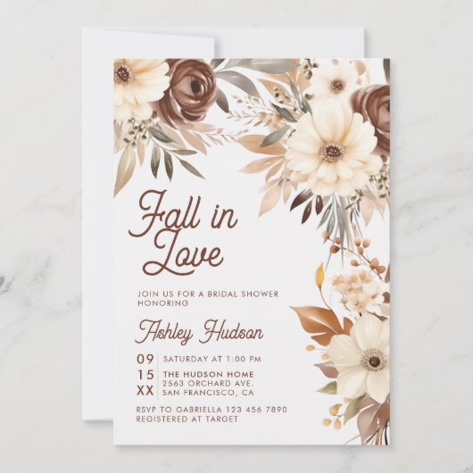 Boho Bloemige Herfst Verliefd Bruiloft Feest Kaart (Voorkant)