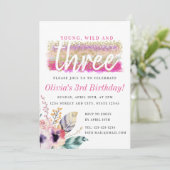 Boho Bloemige Jong Wilde en Drie Meisjes Verjaarda Kaart (Staand voorkant)