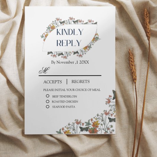 Boho bloemige kaart met maaltijd RSVP
