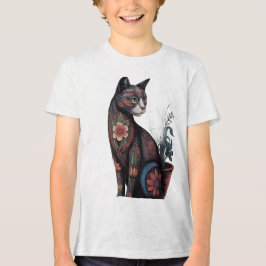 Boho Bloemige Katten T-shirt – Artistiek Botanisch