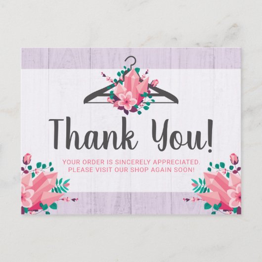Boho Bloemige Kledinghanger Boetiek Dank je wel Briefkaart (Voorkant)