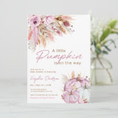 Boho Bloemige Kleine Roze Pompoenen Baby Shower Kaart (Staand voorkant)