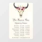 Boho Bloemige Koeien Schedel Zakelijke Winkeluren Raamsticker (Vel)