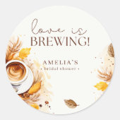 Boho Bloemige Koffie Liefde Is Aan Het Brouwen Bru Ronde Sticker (Voorkant)