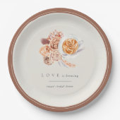 Boho bloemige koffie "Liefde is in de lucht" Bruid Papieren Bordje (Voorkant)