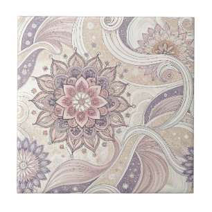 Boho Bloemige Mandala Spiritueel Ontwerp Patroon Tegeltje