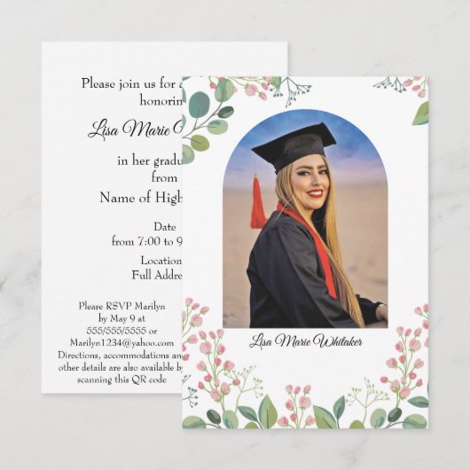 Boho bloemige middelbare school diploma uitreiking (Voorkant / Achterkant)