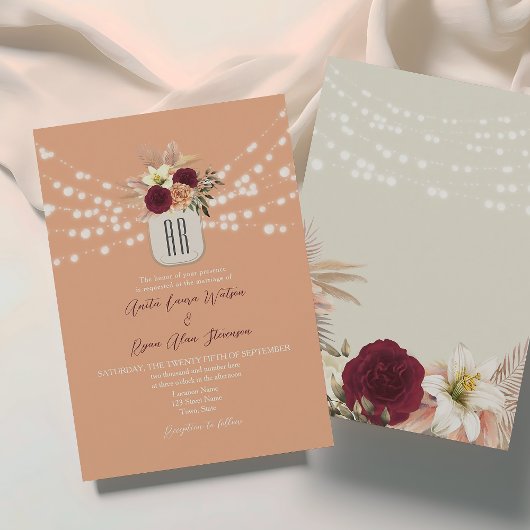Boho Bloemige Monogram Huwelijk Kaart
