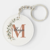 Boho Bloemige Monogram Personaliseerbaar Sleutelhanger (Achterkant)