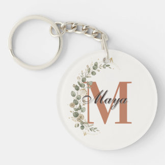 Boho Bloemige Monogram Personaliseerbaar Sleutelhanger