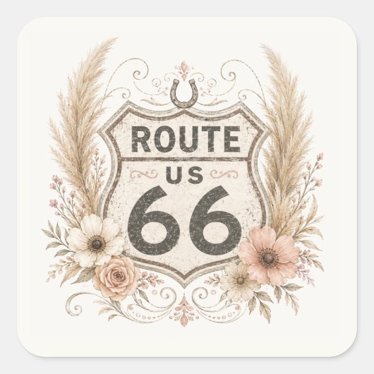 Boho Bloemige Mother Road Decal Vierkante Sticker (Voorkant)