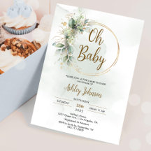 Boho bloemige Oh Baby groene en gouden baby shower