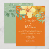Boho Bloemige Oranje Bruiloft Kaart (Voorkant / Achterkant)