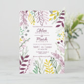 Boho Bloemige Paarse Gele Zomer Bruiloft Kaart (Staand voorkant)