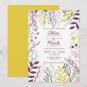 Boho Bloemige Paarse Gele Zomer Bruiloft Kaart (Voorkant / Achterkant)