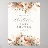 Boho Bloemige Pampagras Roos Beige Welkom Poster (Voorkant)