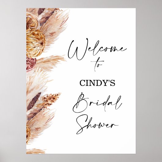 Boho bloemige Pampas bruidsuitnodiging welkomstbor Poster (Voorkant)