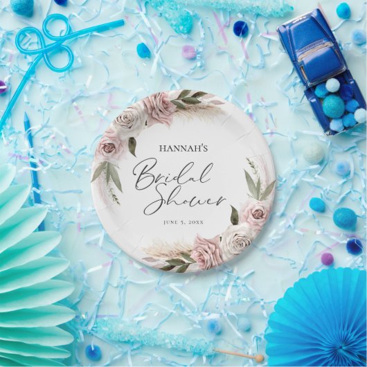 Boho Bloemige Pampas Gras Bruiloft Feest Welkom Papieren Bordje (Feest)