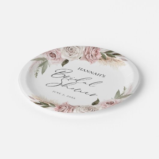 Boho Bloemige Pampas Gras Bruiloft Feest Welkom Papieren Bordje (Gekanteld)