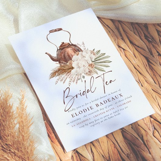 Boho bloemige Pampas gras Moderne Thee Bruiloft Fe Kaart