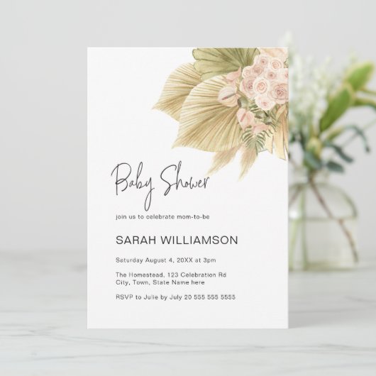Boho bloemige Pampas gras palm blozen baby shower Kaart