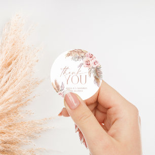 Boho bloemige Pampas Roze Gouden Bedankt Ronde Sticker