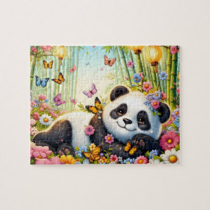 Boho Bloemige Panda Legpuzzel