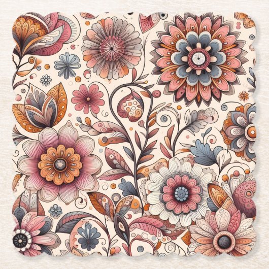 Boho Bloemige Papieren Onderzetters – Meer Vormen (Voorkant)