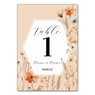 Boho Bloemige Perzik Boheemse Menu Tafel Nummers Kaart