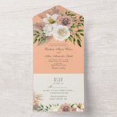 Boho Bloemige Perzik Fuzz Bruiloft All In One Uitnodiging (Binnen)