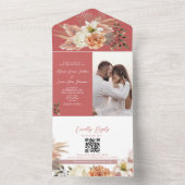 Boho Bloemige Perzik Huwelijk All In One Uitnodiging (Binnen)