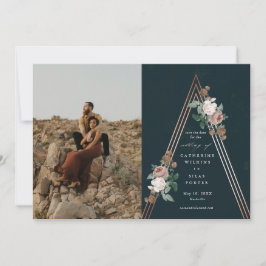 Boho bloemige piramide trouwfoto save the date kaart
