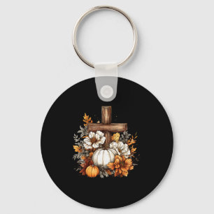 Boho bloemige pompkruis Herfst Jezus christelijk T Sleutelhanger