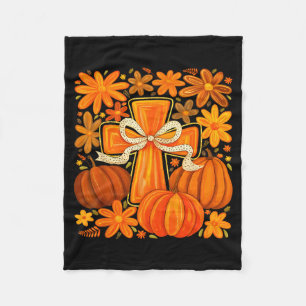 Boho bloemige pompoen kruis herfst Jezus christeli Fleece Deken