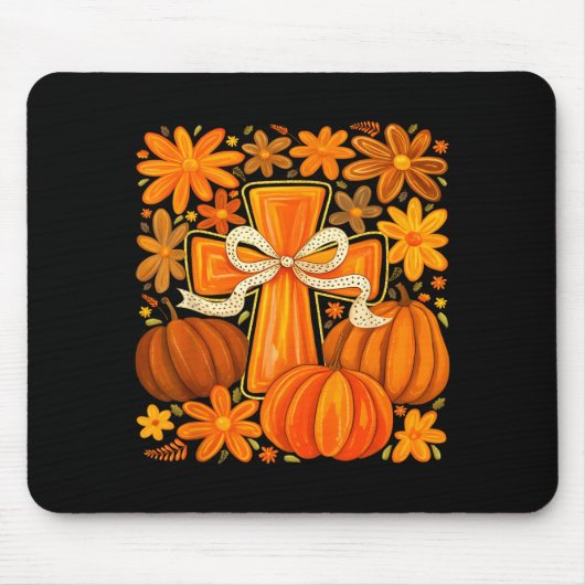 Boho bloemige pompoen kruis herfst Jezus christeli Muismat (Voorkant)