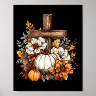 Boho Bloemige Pompoen Kruis Herfst Jezus Christeli Poster
